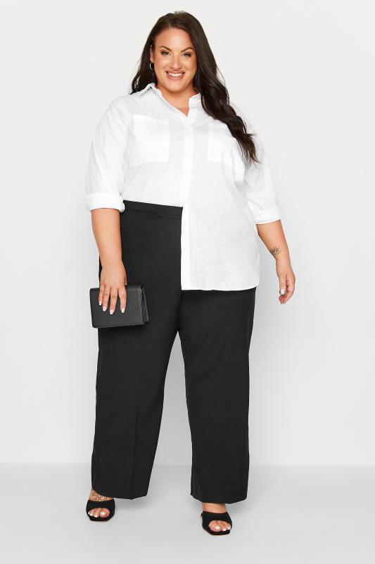 Plus Size Black Elasticated Stretch Straight Leg Trousers - Petite | Yours Clothing 2
