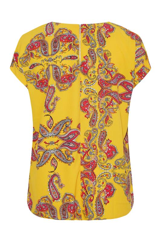 Plus Size Yellow Paisley Print Short Sleeve Top | Yours Clothing  8