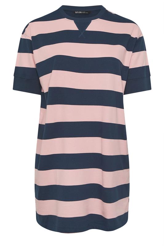 YOURS Plus Size Navy Blue & Pink Stripe T-Shirt Dress | Yours Clothing 5
