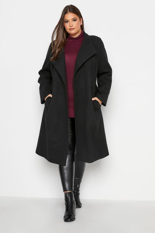 Plus Size Black Belted Wrap Coat | Yours Clothing 2