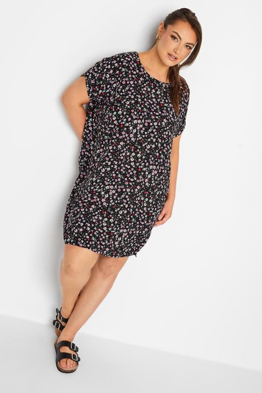 YOURS Plus Size Black Ditsy Print Shift Dress | Yours Clothing 2