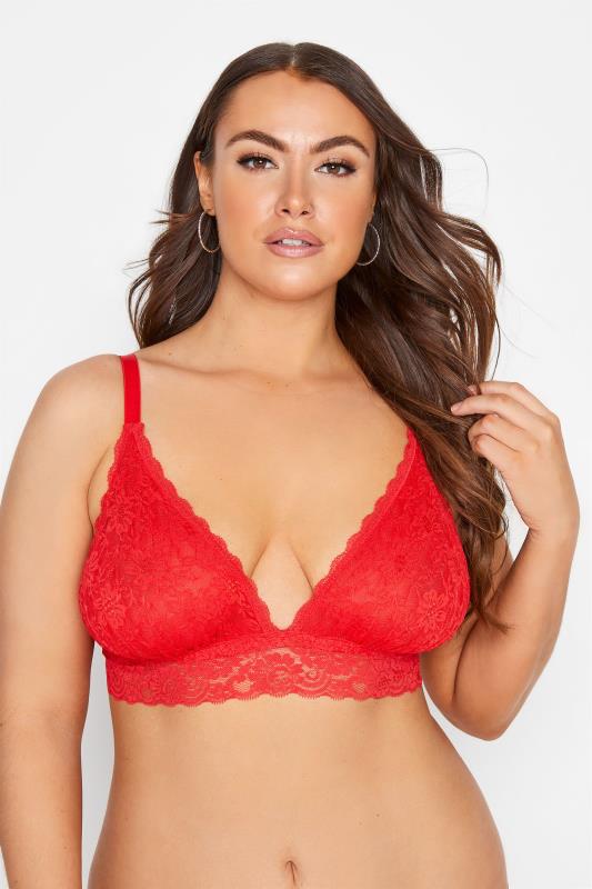 Plus Size Red Lace Triangle Bralette Lingerie Set | Yours Clothing 2