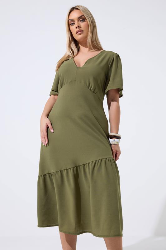  LIMITED COLLECTION vestido largo verde caqui con escote de pico