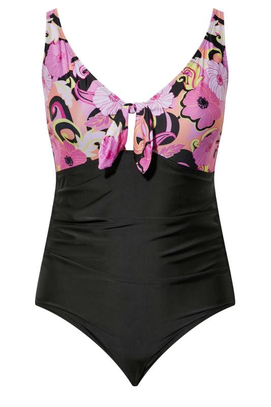 Plus Size Black Retro Floral Bow Tummy Control Swimsuit | Yours Clothing 6