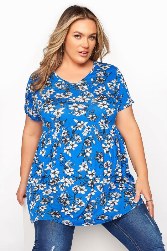 Plus Size  BUMP IT UP MATERNITY Blue Floral Smock Top