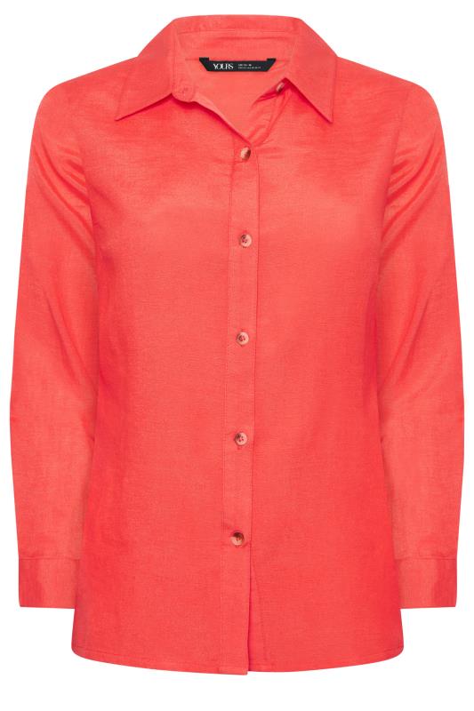YOURS PETITE Plus Size Coral Orange Linen Blend Shirt | Yours Clothing 6