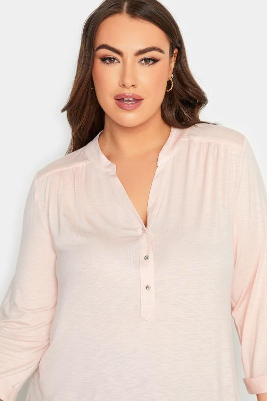 YOURS Plus Size Light Pink Half Placket Blouse | Yours Clothing  4