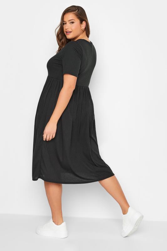 LIMITED COLLECTION Plus Size Black Ribbed Peplum Midi Dress | Yours Clothing 3