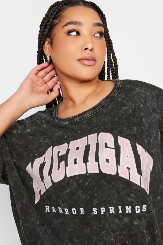 YOURS Plus Size Black 'Michigan' Slogan Acid Wash Oversized Boxy T-Shirt | Yours Clothing  4