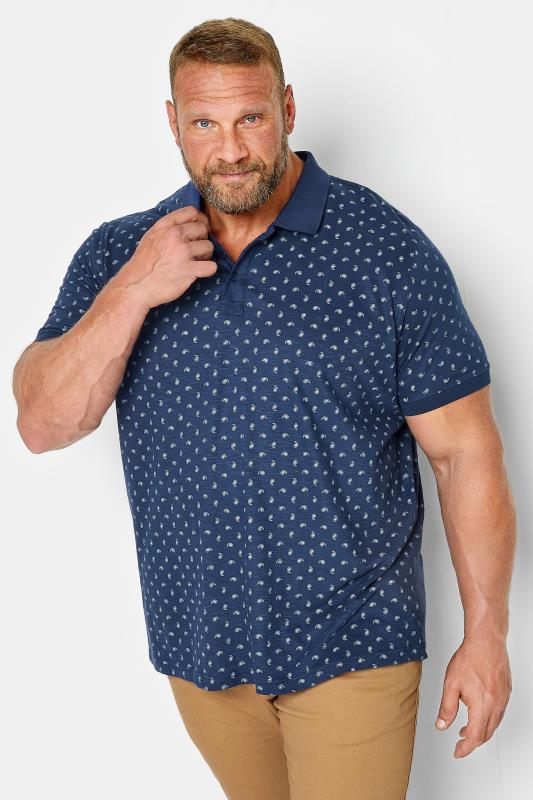 BadRhino Big & Tall Navy Blue Shell Print Polo Shirt | BadRhino 2