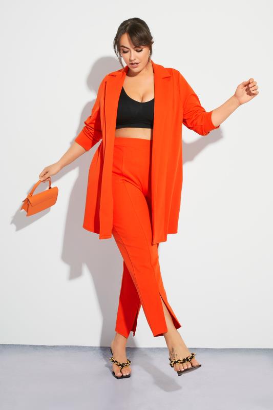 LIMITED COLLECTION Curve Bright Orange Split Hem Tapered Trousers 9