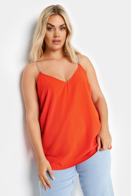 LIMITED COLLECTION Plus Size Orange Chain Strap Cami Top | Yours Clothing 2