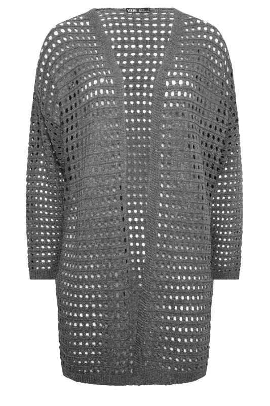 YOURS Plus Size Grey Metallic Crochet Cardigan | Yours Clothing 5
