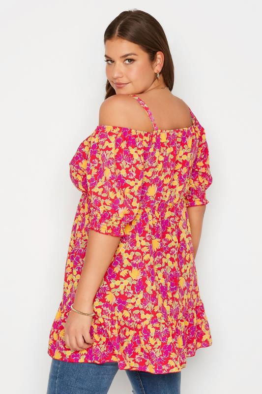 Plus Size Red Floral Cold Shoulder Top | Yours Clothing 4