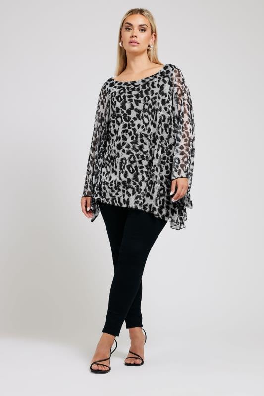 YOURS LONDON Plus Size Grey Leopard Print Asymmetrical Blouse | Yours Clothing 2