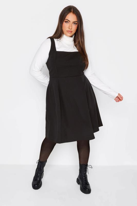 LIMITED COLLECTION Plus Size Black Square Neck Pinafore Dress | Yours Clothing 1