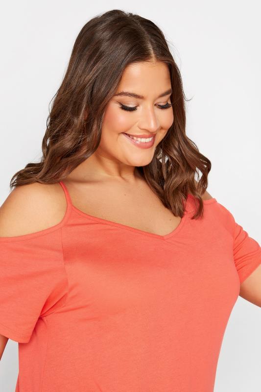 YOURS Plus Size Curve Coral Orange Cold Shoulder T-Shirt | Yours Clothing  4