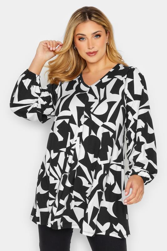 Plus Size Black & White Geometric Print Swing Top | Yours Clothing  1