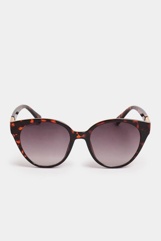 Brown Tortoiseshell Chain Arm Detail Sunglasses | Yours Clothing 3
