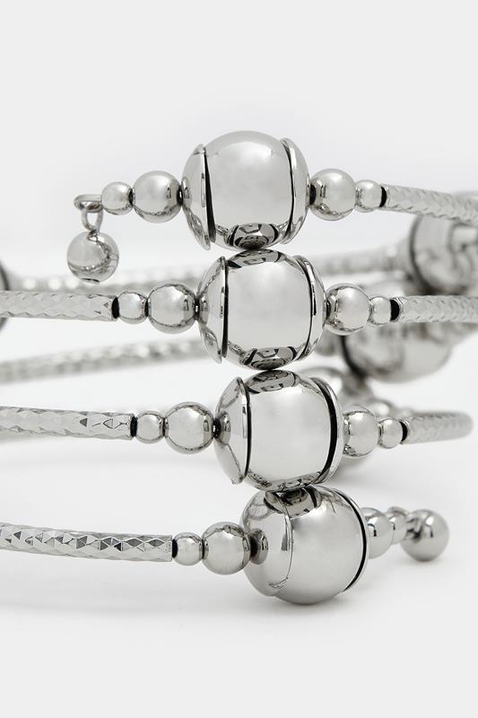 Silver Tone Bead Coil Stretch Bracelet | Yours Clothing 4