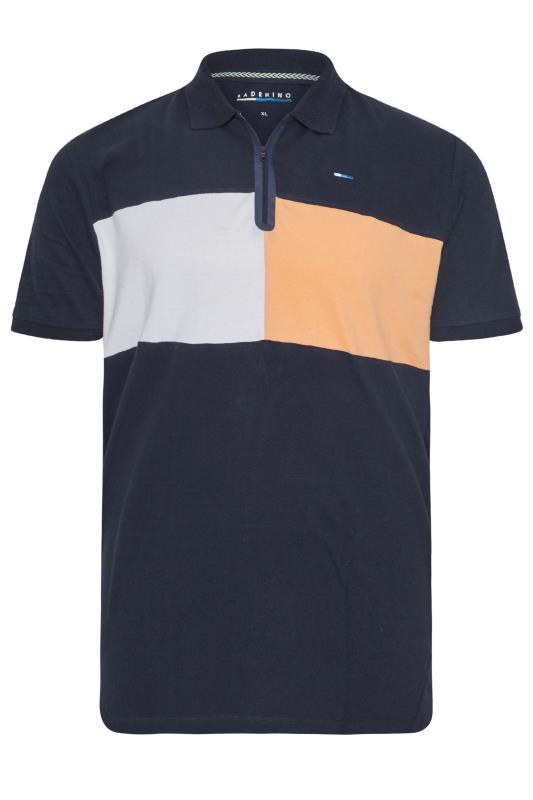 BadRhino Big & Tall Navy Blue Zip Neck Colour Block Polo Shirt 2