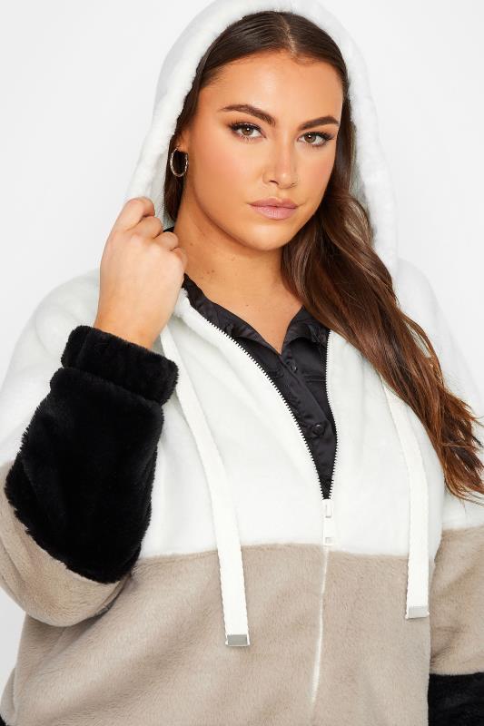 YOURS LUXURY Plus Size Black Colour Block Faux Fur Hooded Coat | Yours Clothing 4