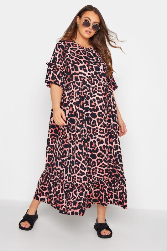 Großen Größen  LIMITED COLLECTION Curve Pink Leopard Print Smock Maxi Dress
