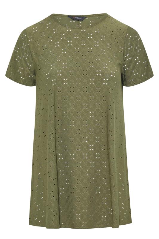 Plus Size Khaki Green Broderie Anglaise Swing Top | Yours Clothing 6
