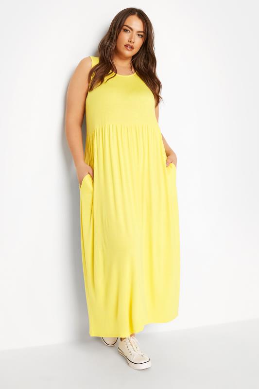 LIMITED COLLECTION Curve Lemon Yellow Sleeveless Pocket Maxi Dress_A.jpg