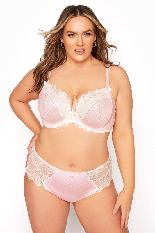 Pink Lace Trim Spot Plunge Bra - Available In Sizes 38DD - 48G 2