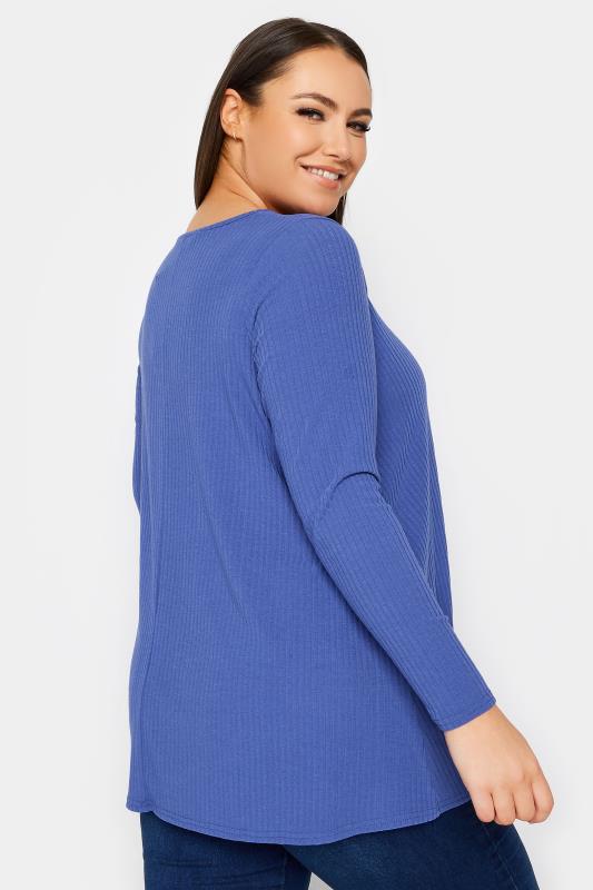 YOURS Plus Size Blue Ribbed Swing T-Shirt | Yours Clothing 3