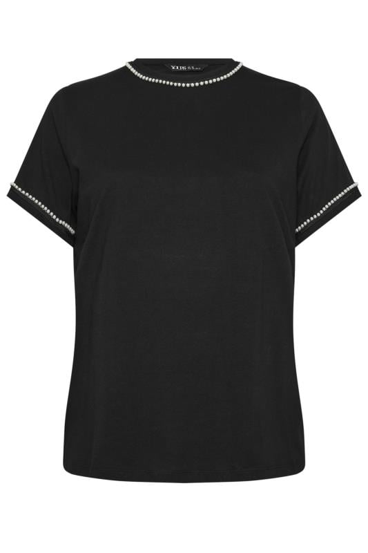 YOURS Plus Size Black Pearl Trim T-Shirt | Yours Clothing 5