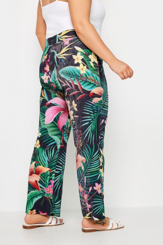 YOURS Plus Size Green Tropical Print Wide Leg Trousers | Yours Clothing 3