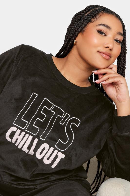 YOURS Plus Size Black 'Let's Chill' Fleece Lounge Set | Yours Clothing 4