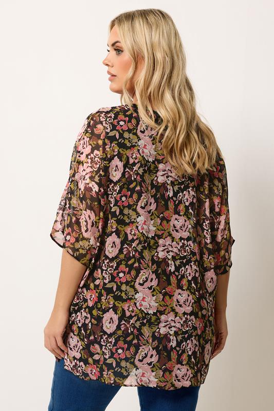 YOURS Plus Size Black Floral Print Keyhole Detail Top | Yours Clothing 2