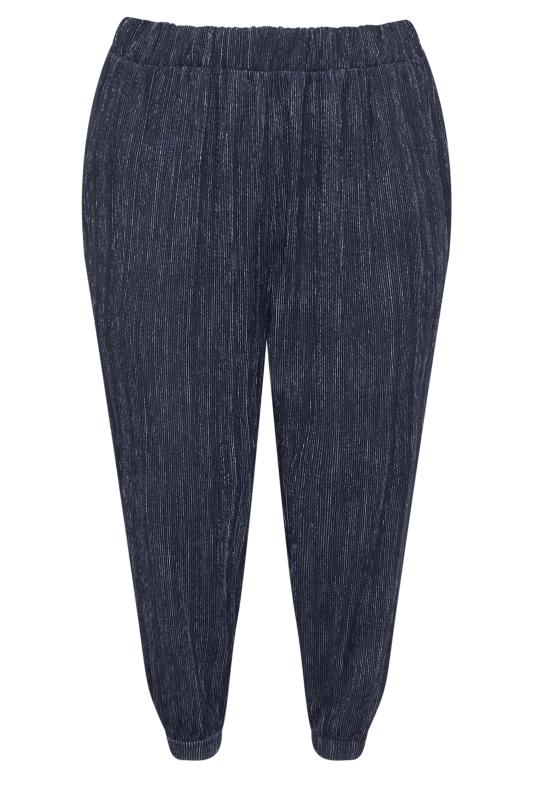 YOURS Plus Size Navy Blue Textured Cropped Harem Trousers | Yours Clothing 5
