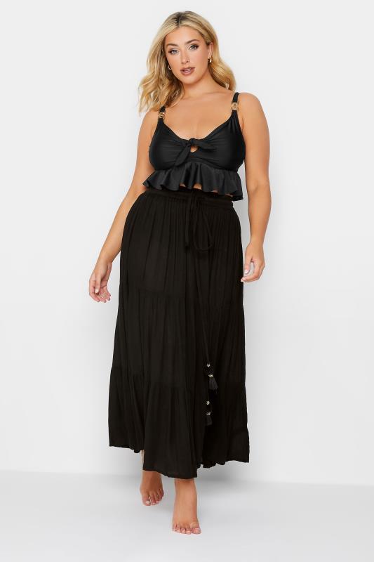 YOURS Curve Plus Size Black Tiered Beach Skirt | Yours Clothing  3