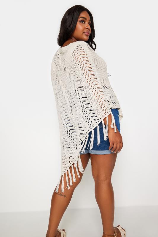 YOURS Plus Size Cream Pointelle Knitted Poncho | Yours Clothing 5