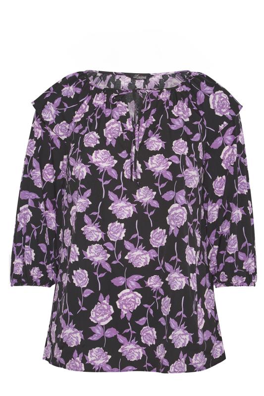 THE LIMITED EDIT Purple Rose Print Puff Sleeve Blouse_F.jpg