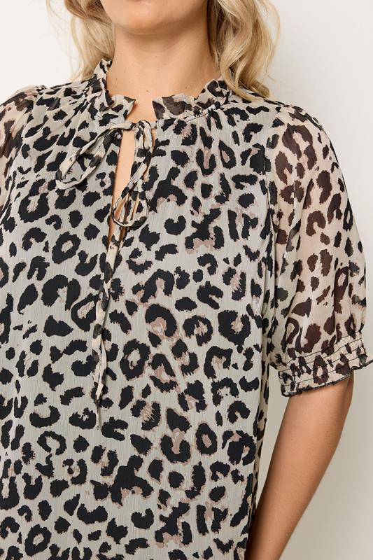 YOURS Plus Size White Leopard Frill Neck Blouse | Yours Clothing 4