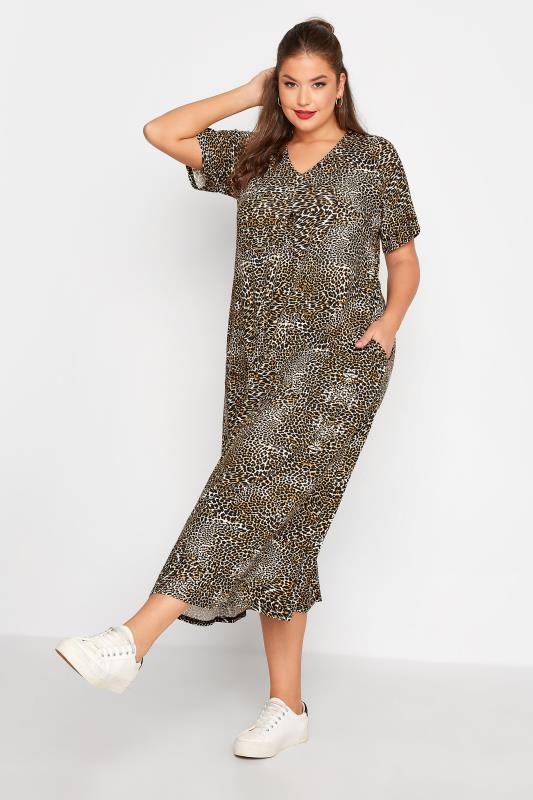Plus Size  LIMITED COLLECTION Curve Brown Animal Print Pleat Front Maxi Dress