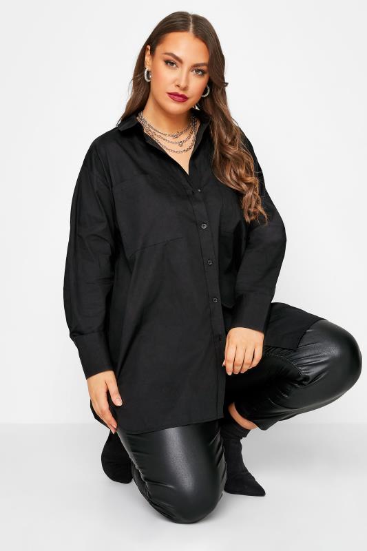 LIMITED COLLECTION Curve Black Oversized Boyfriend Shirt | Yours Clothing 1