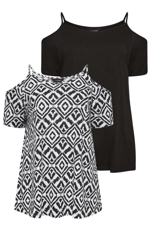 YOURS Plus Size 2 PACK Black Printed Cold Shoulder T-Shirts | Yours Clothing  8