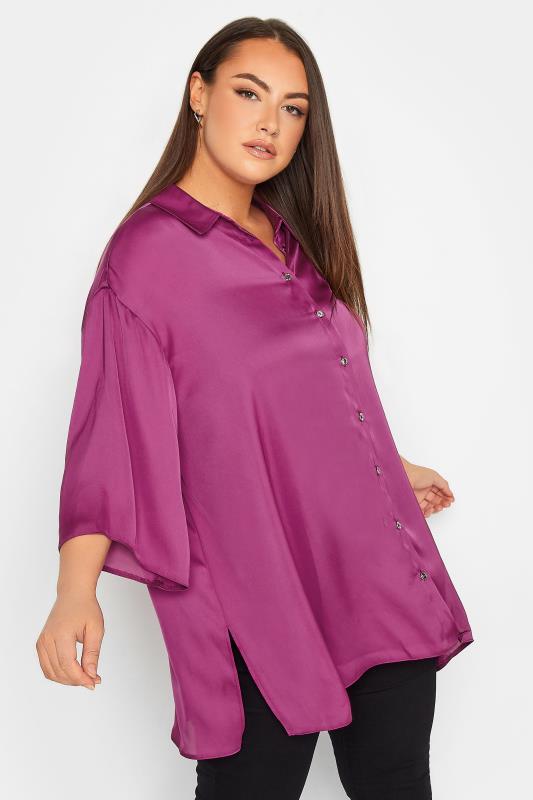 YOURS Curve Plus Size Pink Satin Shirt | Yours Clothing  2
