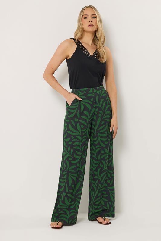 LTS Tall Women's Black Palm Print Wide Leg Trousers | Long Tall Sally 1