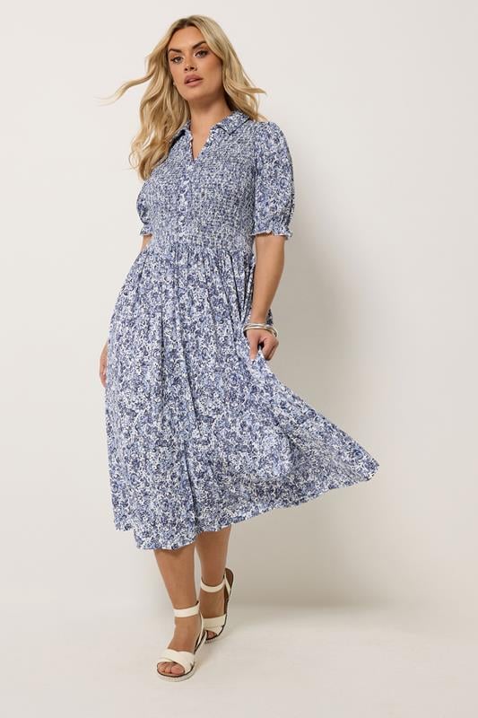  YOURS Curve Blue Floral Midi Dress