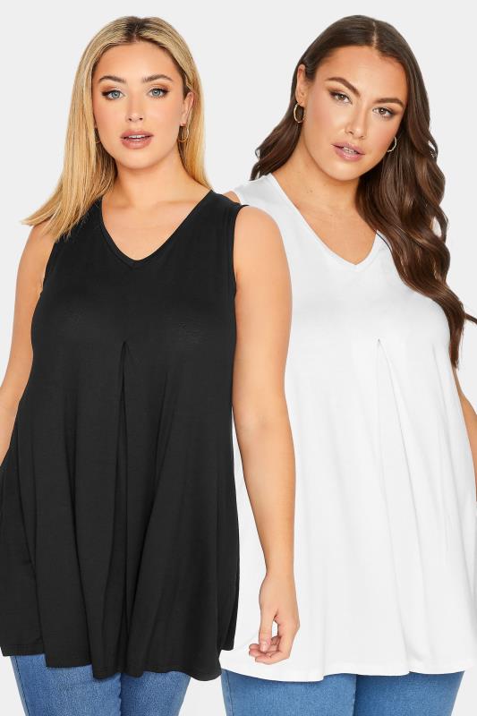 Plus Size  YOURS 2 PACK Curve Black & White Swing Vest Tops