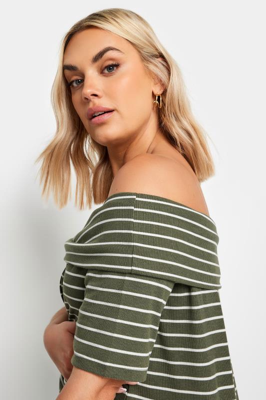 YOURS Plus Size Green Striped Bardot Top | Yours Clothing 4