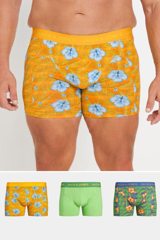 JACK & JONES Big & Tall 3 PACK Blue & Orange Hawaiian Print Trunks | BadRhino 1