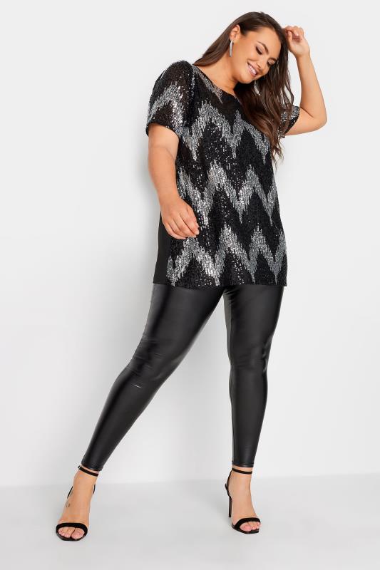 YOURS LONDON Plus Size Zig Zag Print Sequin T-Shirt | Yours Clothing 2